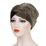 2 pezzi Cappello turbante bicolore da donna con perline Berretto con cappuccio in tessuto di seta brillante