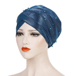 2 pezzi Cappello turbante bicolore da donna con perline Berretto con cappuccio in tessuto di seta brillante