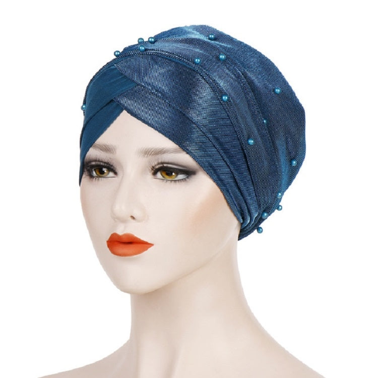 2 pezzi Cappello turbante bicolore da donna con perline Berretto con cappuccio in tessuto di seta brillante