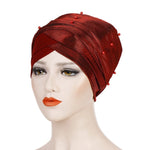 2 pezzi Cappello turbante bicolore da donna con perline Berretto con cappuccio in tessuto di seta brillante
