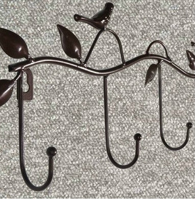 2 ganci appendiabiti semplici decorati con motivo a uccelli in ferro battuto