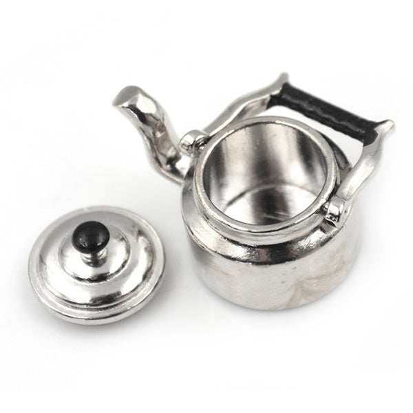 Casa delle bambole in miniatura Bollitore per tè in metallo Teiera Classica Giochi di finzione Mobili Giocattoli per accessori da cucina, Metal Tea Kettle