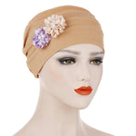 Berretto avvolgente per cappello turbante esagonale in lino con decorazione floreale da 2 pezzi