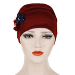 Berretto avvolgente per cappello turbante esagonale in lino con decorazione floreale da 2 pezzi