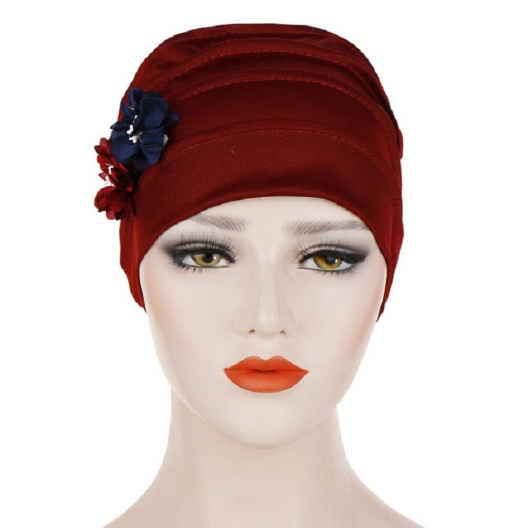 Berretto avvolgente per cappello turbante esagonale in lino con decorazione floreale da 2 pezzi