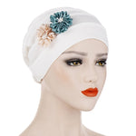Berretto avvolgente per cappello turbante esagonale in lino con decorazione floreale da 2 pezzi