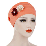 Berretto avvolgente per cappello turbante esagonale in lino con decorazione floreale da 2 pezzi
