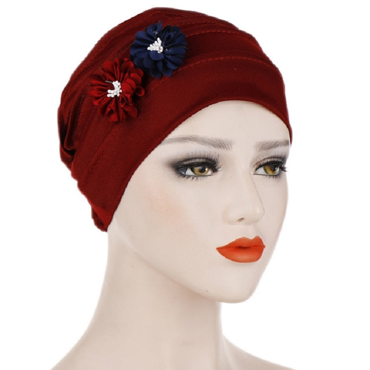 Berretto avvolgente per cappello turbante esagonale in lino con decorazione floreale da 2 pezzi