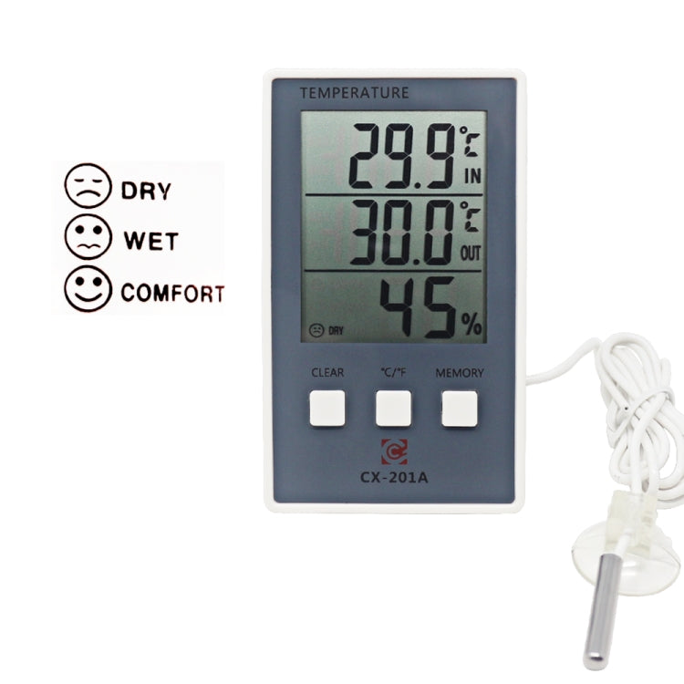 CX-201A LCD Stazione meteorologica digitale Termometro Igrometro Misuratore di umidità della temperatura per interni ed esterni con sensore di temperatura, CX-201A