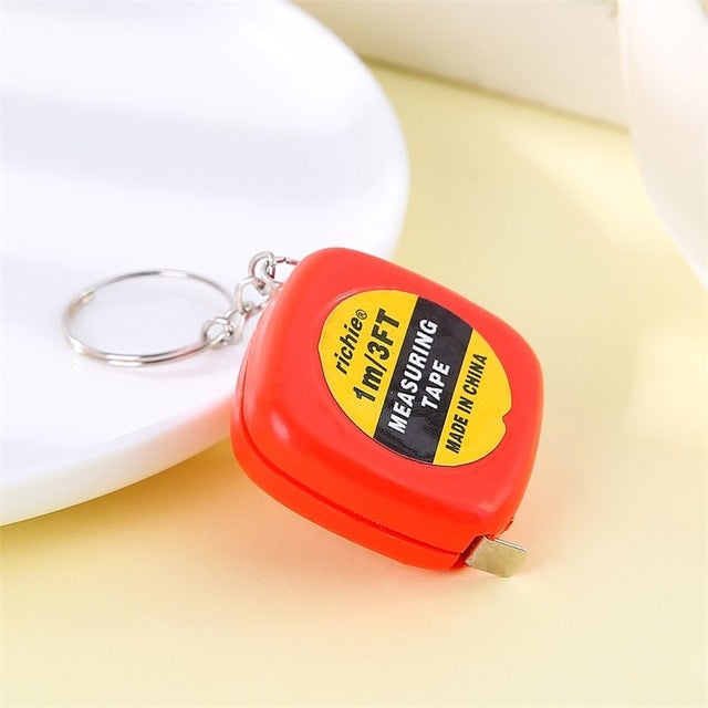Ciondolo portachiavi con metro a nastro quadrato piccolo, portatile, facile da retrarre, da 4 pezzi, Key Ring Pendant