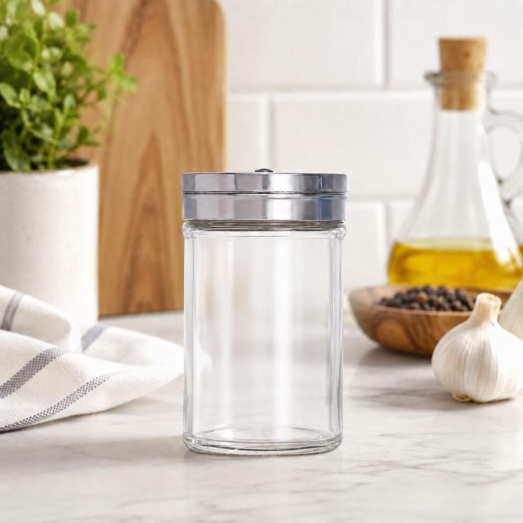 Barattolo condimento vetro con coperchio acciaio inox 5x5x8.4 cm