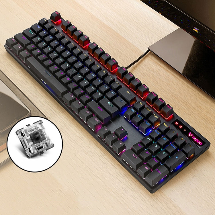Rapoo V500 PRO Luce mista 104 tasti Desktop Laptop Gioco per computer Esports Office Home Digitazione Tastiera meccanica cablata, Black Shaft, Green Shaft, Tea Shaft, Red Shaft
