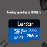 Lexar 633x 256 GB ad alta velocità Fotocamera per telefono cellulare Memoria TF Card Switch Espansione Registratore di guida Memoria dedicata Scheda di memoria flash, 256GB