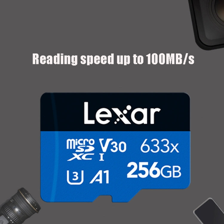 Lexar 633x 256 GB ad alta velocità Fotocamera per telefono cellulare Memoria TF Card Switch Espansione Registratore di guida Memoria dedicata Scheda di memoria flash, 256GB