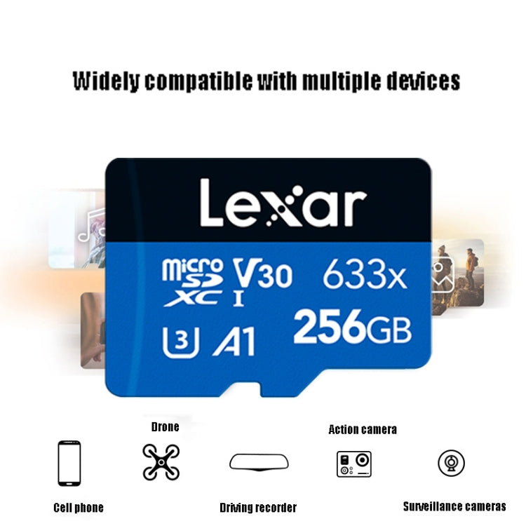Lexar 633x 256 GB ad alta velocità Fotocamera per telefono cellulare Memoria TF Card Switch Espansione Registratore di guida Memoria dedicata Scheda di memoria flash, 256GB