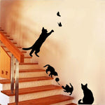 Adesivo da parete gatto che gioca a farfalla Applique decorativa staccabile Decorazione cucina camera da letto, Cat Playing Butterfly Wall Sticker
