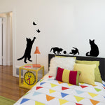 Adesivo da parete gatto che gioca a farfalla Applique decorativa staccabile Decorazione cucina camera da letto, Cat Playing Butterfly Wall Sticker