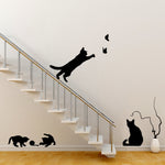 Adesivo da parete gatto che gioca a farfalla Applique decorativa staccabile Decorazione cucina camera da letto, Cat Playing Butterfly Wall Sticker