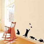 Adesivo da parete gatto che gioca a farfalla Applique decorativa staccabile Decorazione cucina camera da letto, Cat Playing Butterfly Wall Sticker