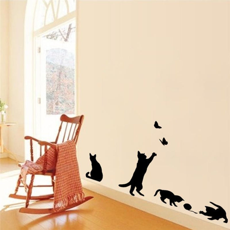 Adesivo da parete gatto che gioca a farfalla Applique decorativa staccabile Decorazione cucina camera da letto, Cat Playing Butterfly Wall Sticker