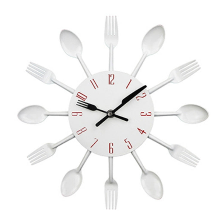 Posate Orologio da parete da cucina in metallo Cucchiaio Forchetta Orologi da parete al quarzo creativi Design moderno Orologio decorativo, White, Green, Black, Color