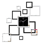 Orologio da parete per soggiorno Orologio creativo Adesivi murali a specchio in acrilico fai-da-te Decorativo Orologio fai-da-te quadrato in argento nero, Acrylic DIY Mirror Wall Clock