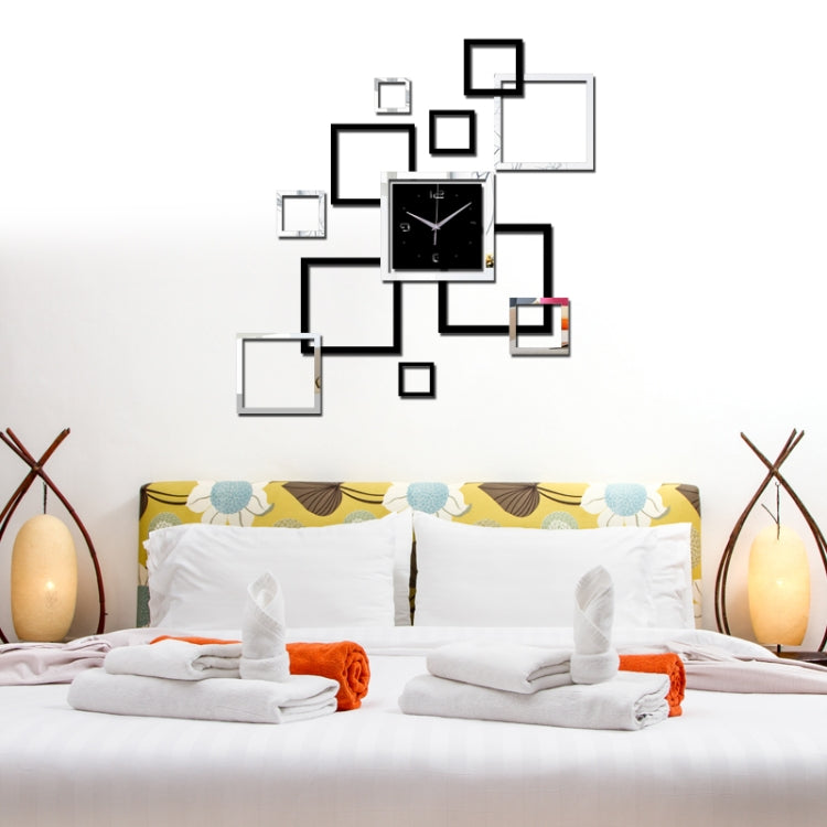 Orologio da parete per soggiorno Orologio creativo Adesivi murali a specchio in acrilico fai-da-te Decorativo Orologio fai-da-te quadrato in argento nero, Acrylic DIY Mirror Wall Clock