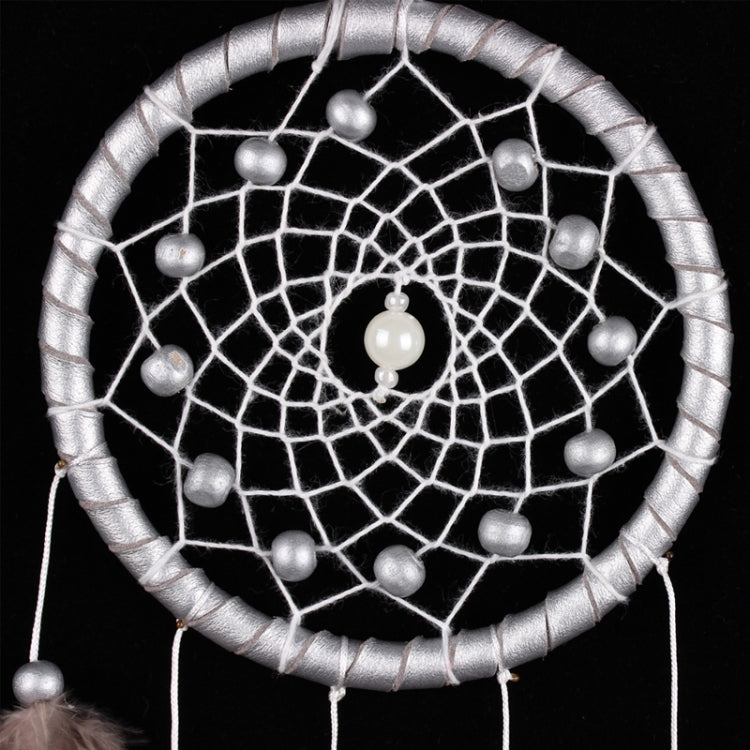Acchiappasogni bianco Decorazione da appendere alla parete per auto Piuma d'argento Perlina Acchiappasogni fatta a mano, MS6006