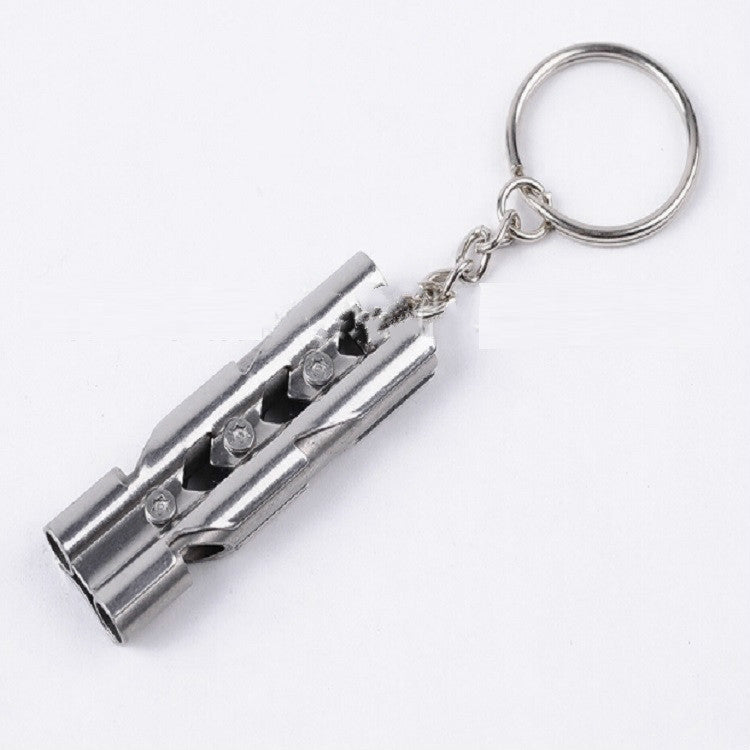 Fischietto di sopravvivenza a doppio tubo per autoprotezione in acciaio inossidabile ad alta decibel per esterni con portachiavi, Whistle (Silver), Whistle (Black), Whistle (titanium)