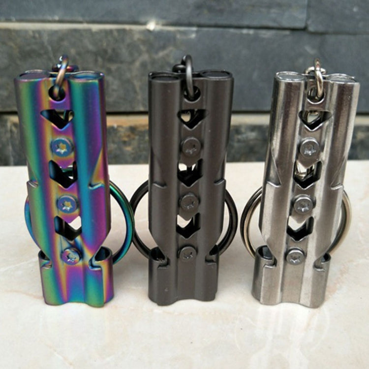 Fischietto di sopravvivenza a doppio tubo per autoprotezione in acciaio inossidabile ad alta decibel per esterni con portachiavi, Whistle (Silver), Whistle (Black), Whistle (titanium)