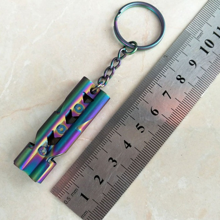 Fischietto di sopravvivenza a doppio tubo per autoprotezione in acciaio inossidabile ad alta decibel per esterni con portachiavi, Whistle (Silver), Whistle (Black), Whistle (titanium)