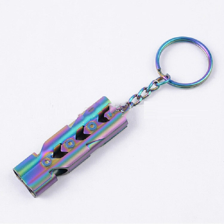 Fischietto di sopravvivenza a doppio tubo per autoprotezione in acciaio inossidabile ad alta decibel per esterni con portachiavi, Whistle (Silver), Whistle (Black), Whistle (titanium)