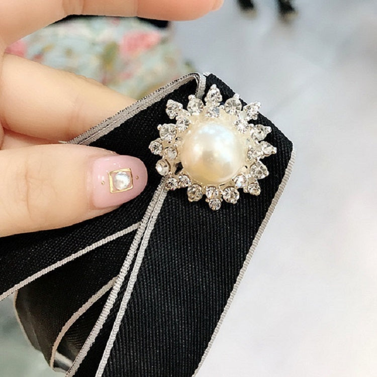 Spilla fiocco con strass e perle per donna 15x12 cm
