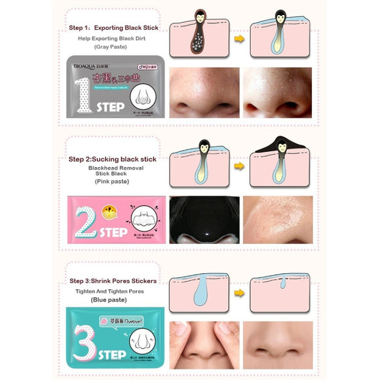Maschera per naso di maiale di bellezza da 3 pezzi Rimuovi la pelle del kit per la rimozione dell'acne dei punti neri Cancella la pelle del kit in 3 passaggi della testa nera
