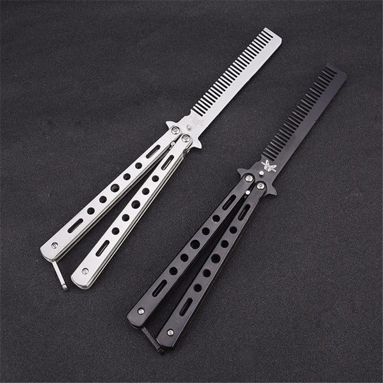 Pettine da pratica in acciaio inossidabile per salone Coltello da pratica (non tagliato) Pettine a farfalla