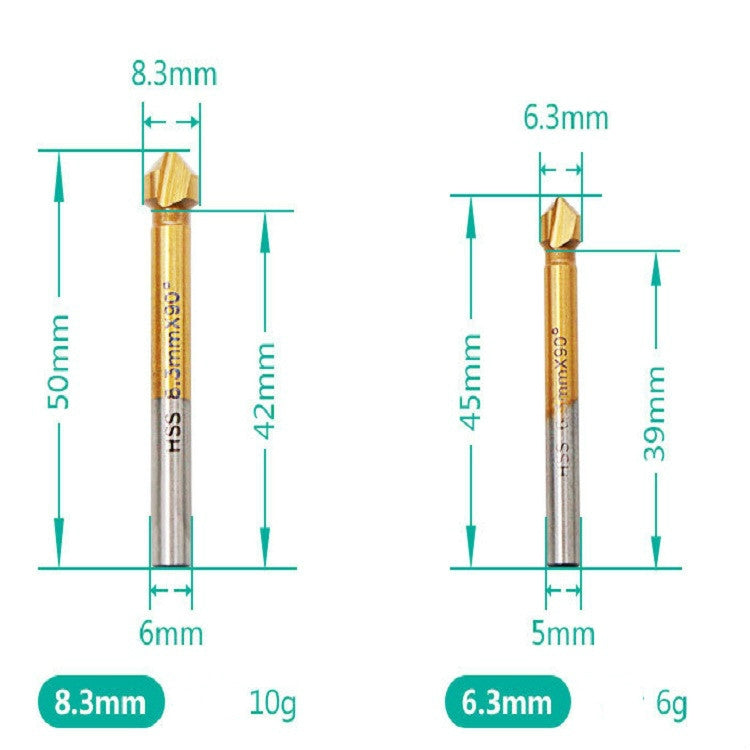 6 in 1 Coltello per smussare a tre bordi da 90 gradi per la lavorazione del legno Fresa per smussare la macchina per smussare i fori, Iron Box, Plastic Bag