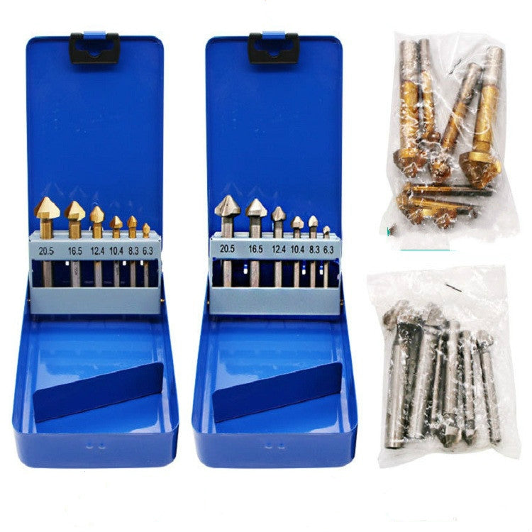 6 in 1 Coltello per smussare a tre bordi da 90 gradi per la lavorazione del legno Fresa per smussare la macchina per smussare i fori, Iron Box, Plastic Bag