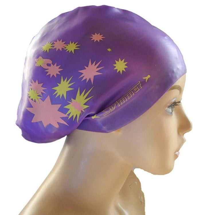 Cuffia da nuoto in silicone stampata Cuffia da nuoto impermeabile per capelli lunghi, Long Hair Printed Swimming Cap(Pink), Long Hair Swimming Cap, Long Hair Printed Swimming Cap(Purple), Long Hair Printed Swimming Cap(Gray)                            ...