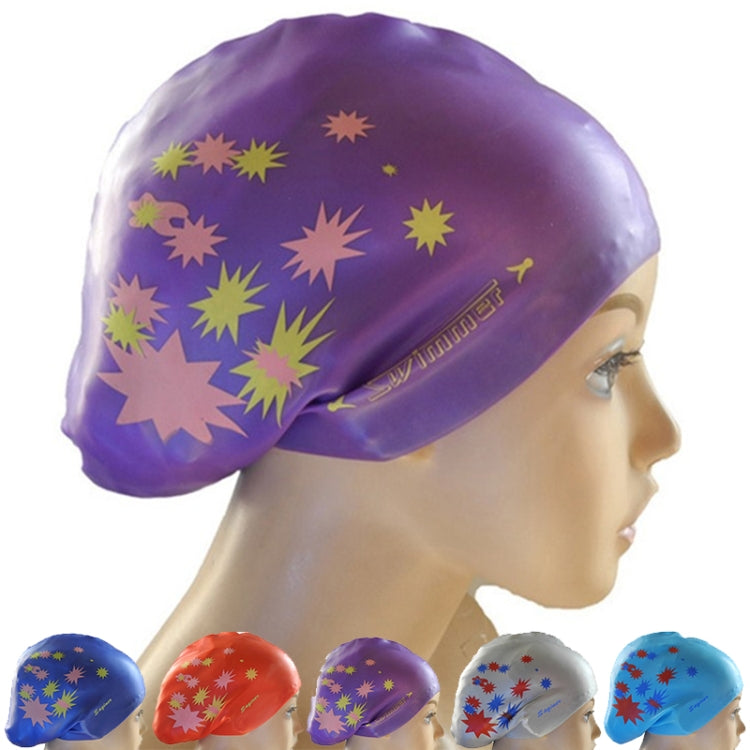 Cuffia da nuoto in silicone stampata Cuffia da nuoto impermeabile per capelli lunghi, Long Hair Printed Swimming Cap(Pink), Long Hair Swimming Cap, Long Hair Printed Swimming Cap(Purple), Long Hair Printed Swimming Cap(Gray)                            ...