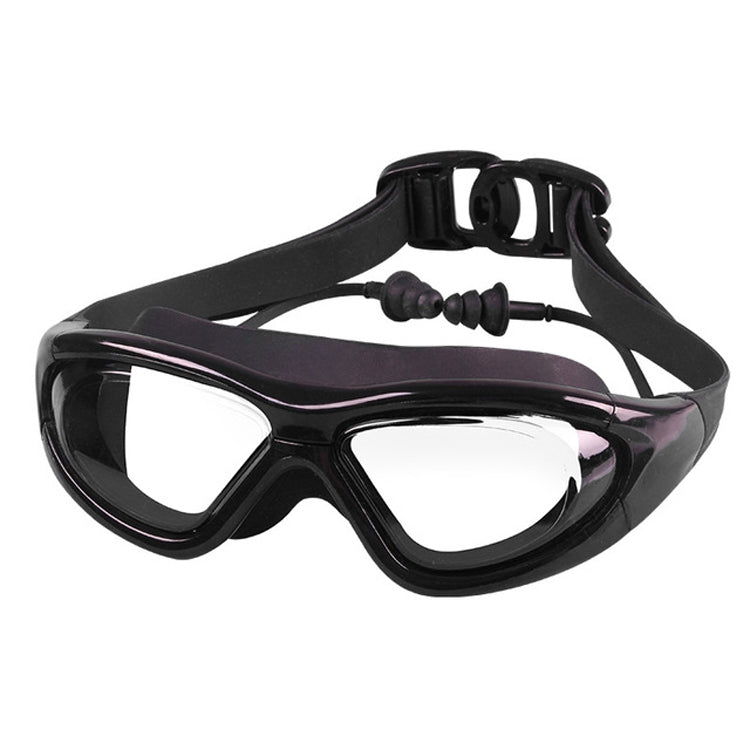J8150 Protezione per gli occhi Occhialini da nuoto a luce piatta per adulti antiappannamento con montatura grande e tappi per le orecchie, J8150 (Transparent Black), J8150 (Transparent Red Silver), J8150 (Transparent White), J8150 (Smoky Black)        ...