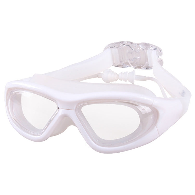 J8150 Protezione per gli occhi Occhialini da nuoto a luce piatta per adulti antiappannamento con montatura grande e tappi per le orecchie, J8150 (Transparent Black), J8150 (Transparent Red Silver), J8150 (Transparent White), J8150 (Smoky Black)        ...