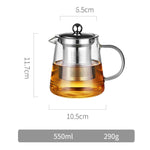 Set da tè in teiera di vetro resistente al calore di grande capacità con filtro in acciaio inossidabile per il tè Kung Fu, 450ML, 550ML, 750ML, 950ML