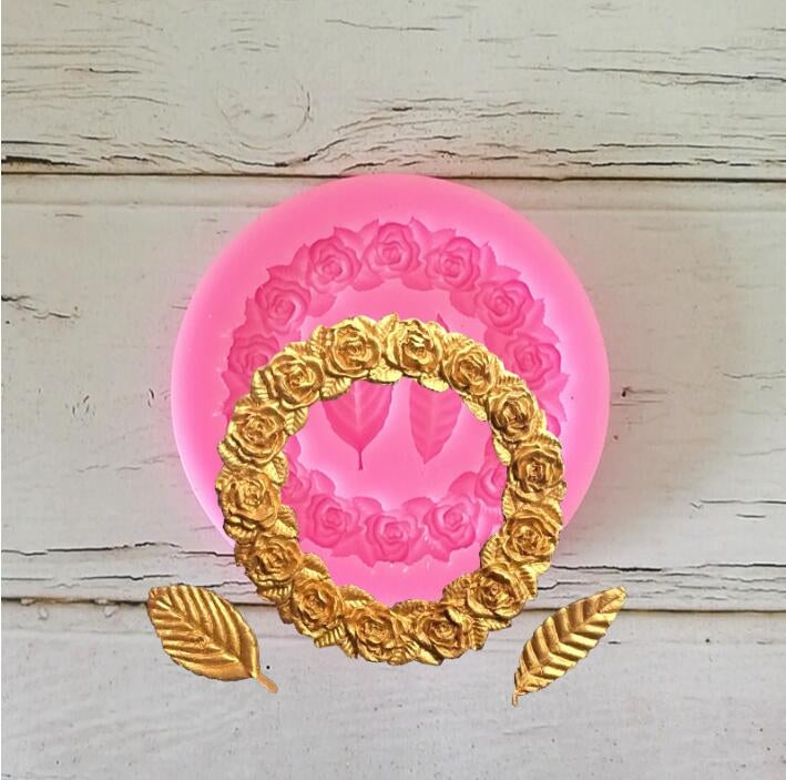 2 pezzi ghirlanda di rose foglia di rosa stampo in silicone per fondente strumento di decorazione per bordi di torta stampo per colla da forno