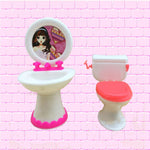 Set di accessori in plastica per la casa delle bambole Barbie da 3 pezzi, Washroom Set
