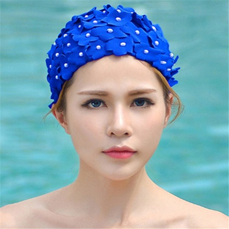Cuffia da nuoto per donna con fiore tridimensionale fatto a mano con perla, Three-dimensional Flower(Yellow), Three-dimensional Flower(Red), Three-dimensional Flower(Purple), Three-dimensional Flower(Black), Three-dimensional Flower(Royal Blue)        ...