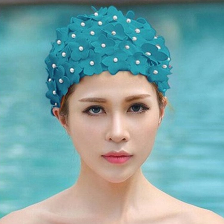 Cuffia da nuoto per donna con fiore tridimensionale fatto a mano con perla, Three-dimensional Flower(Yellow), Three-dimensional Flower(Red), Three-dimensional Flower(Purple), Three-dimensional Flower(Black), Three-dimensional Flower(Royal Blue)        ...