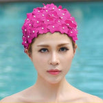 Cuffia da nuoto per donna con fiore tridimensionale fatto a mano con perla, Three-dimensional Flower(Yellow), Three-dimensional Flower(Red), Three-dimensional Flower(Purple), Three-dimensional Flower(Black), Three-dimensional Flower(Royal Blue)        ...