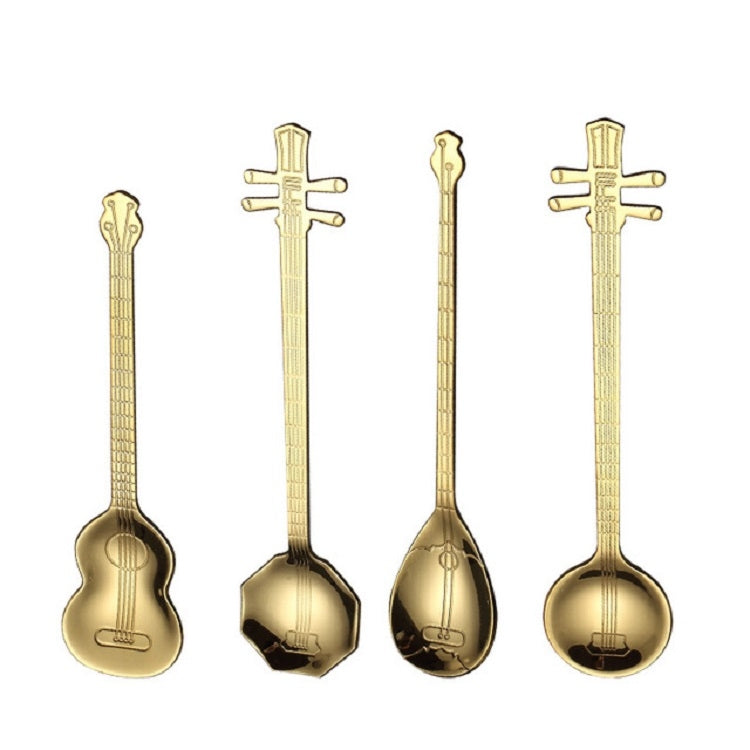 Cucchiaio per miscelazione caffè in acciaio inossidabile Cucchiaio creativo a forma di strumento musicale, Guitar Silver, Octagonal Silver, Lute Silver, Yueqin Silver, Guitar Titanium Gold, Octagonal Titanium Gold, Lute Titanium Gold, Yueqin Titanium G...