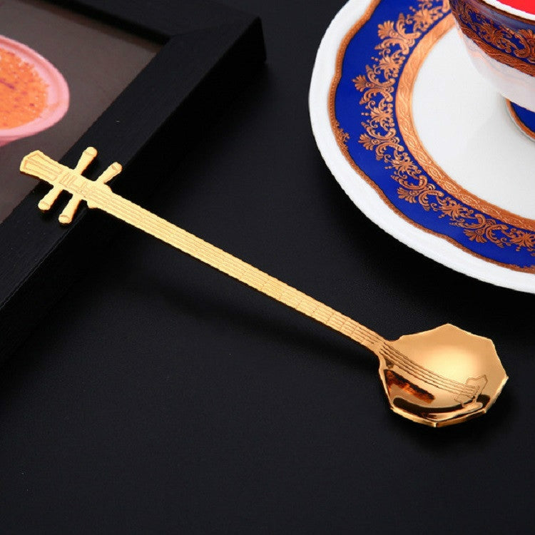 Cucchiaio per miscelazione caffè in acciaio inossidabile Cucchiaio creativo a forma di strumento musicale, Guitar Silver, Octagonal Silver, Lute Silver, Yueqin Silver, Guitar Titanium Gold, Octagonal Titanium Gold, Lute Titanium Gold, Yueqin Titanium G...