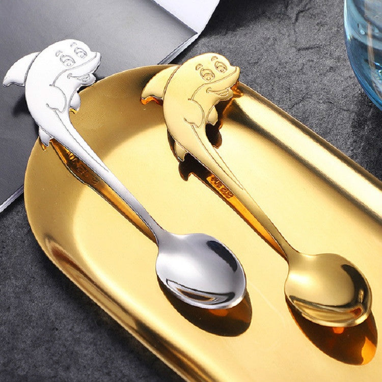 2 cucchiai in acciaio inox a forma di delfino, cucchiaio per mescolare il caffè, cucchiaio per gelato, cucchiaio per l'alimentazione dei bambini